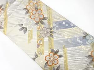 斜め縞に花模様織り出し　振袖用袋帯